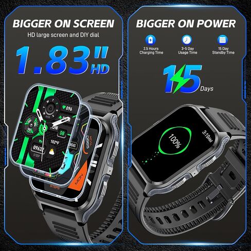 Smart Watch for Men with Bluetooth Call 3ATM Waterproof Fitness Tracker Watch with Heart Rate SpO2 Sleep Monitor 100+ Sports Modes Swimming Pedometer 1.83" Smartwatch for iPhone Android Phones in Saudi Arabia