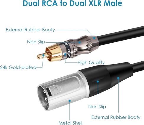 Devinal XLR to RCA Stereo Interconnect Cable, Heavy Duty Dual XLR Male to Dual RCA/Phono Audio HiFi Cord, 2 XLR to 2 RCA Interconnect Lead Patch Wire Adapter 6.6FT in Saudi Arabia