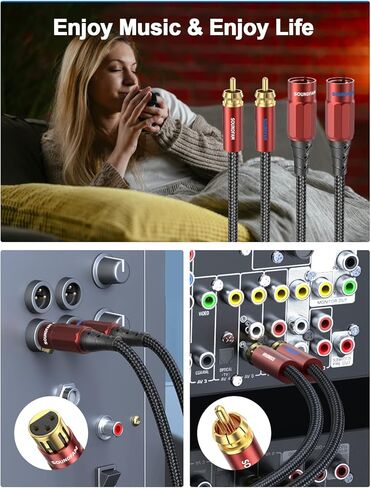 كابل XLR مزدوج إلى RCA بطول 3 أقدام، كابل صوت غير متوازن من 2RCA ذكر إلى 2XLR ذكر، مطلي بالذهب عيار 24 قيراط، مزدوج الحماية - أحمر نبيذي in Kuwait