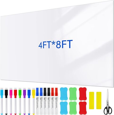 SATINIOR Dry Erase Wallpaper White Board Stickers Dry Erase Peel and Stick Wallpaper Board with 17 Dry Erase Markers 6 Erase 2 Wallpaper Smoothing Tool 1 Scissor for Office(4 x 8 ft) in Saudi Arabia