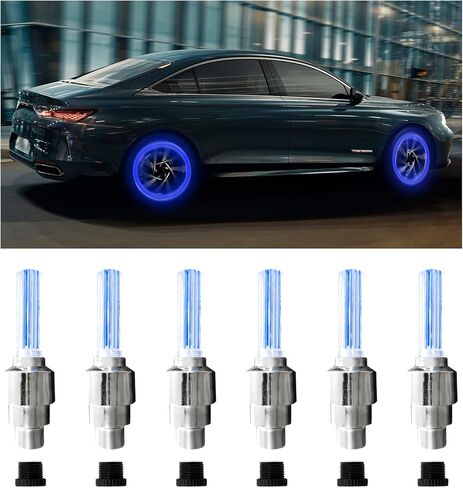 6 قطع من مصابيح LED لعجلات الإطارات، مصباح غطاء صمام عجلة الإطارات المقاوم للماء مع بطارية، أضواء تزيين إطارات LED عالمية للسيارات وصناديق السيارات والدراجات النارية (أصفر) in Kuwait