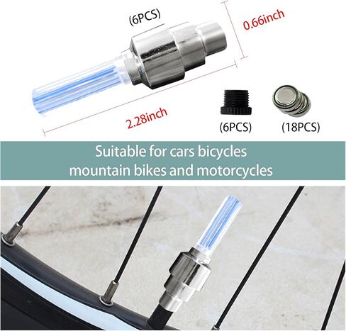 6 قطع من مصابيح LED لعجلات الإطارات، مصباح غطاء صمام عجلة الإطارات المقاوم للماء مع بطارية، أضواء تزيين إطارات LED عالمية للسيارات وصناديق السيارات والدراجات النارية (أصفر) in Kuwait