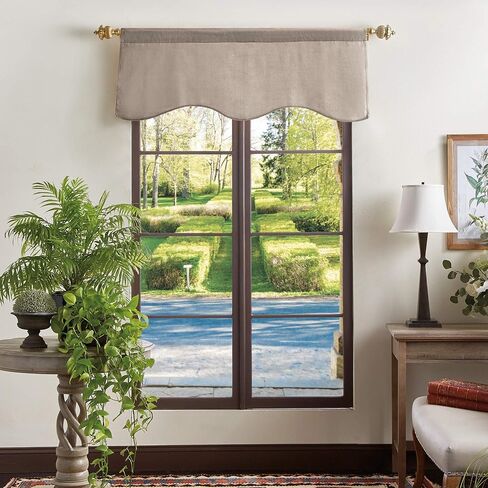 Martha Stewart Lucca Velvet Lined Scallop Window Curtain 50" W x 18" L, Valance, Loden Green in Kuwait