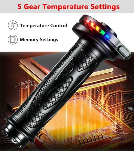 مقابض تسخين الدراجة النارية، مقابض تسخين ذكية بخمسة تروس قابلة للتعديل لدرجة الحرارة للدراجات النارية، مقابض مطاطية مقاومة للماء ومضادة للانزلاق مناسبة لمقود الدراجات النارية ATV مقاس 7/8 بوصة in Kuwait