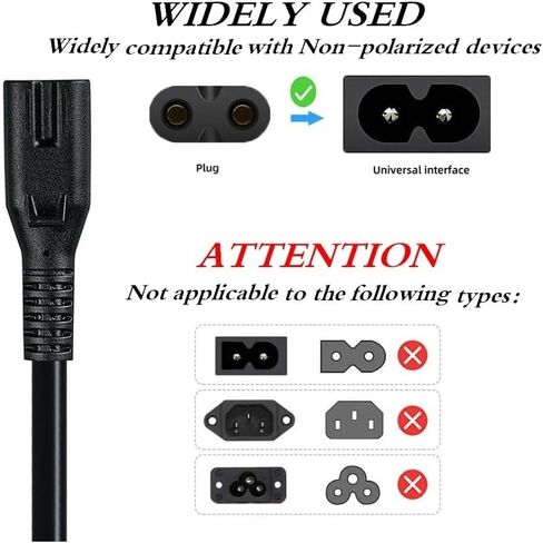 2 Prong Power Cable Cord Compatible TCL Roku Smart LED LCD HD TV - UL Listed TCL Roku TV AC Power Cable Cord Plug in Saudi Arabia