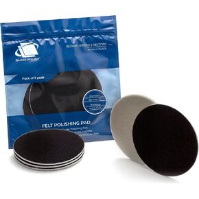 GLASS POLISH 11008 GP-PRO Felt Polishing Pads for Polishing Glass, Plastic, Metal, Marble - Ø 5 inch - Pack of 5 Pads