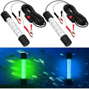 2 Pcs Adjustable 12V 15W Underwater Submersible Fishing Light Fishing Attracting Light LED Lure Bait Finder Lamp with 16.4ft Cord for Pool Boat Sea Crappie Squid Shad Shrimp