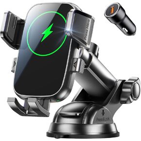 Wireless Car Charger, [15W Fast Charging] Car Phone Mount with Upgrade Suction, Car Phone Holder Charger for Dashboard Windshield Compatible with iPhone 16/15/14 Pro Max, Galaxy S25/S24 Ultra