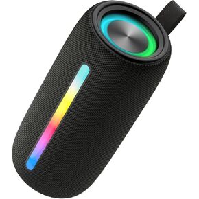 Portable Bluetooth Speaker with Colorful Flashing Lights, Outdoor Waterproof Wireless Speaker Suitable for Party, Home, Beach, Travel (Black)