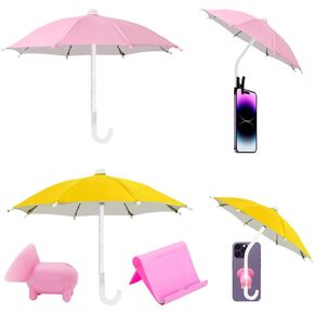 2 Pcs Phone Umbrella,Phone Umbrella for Sun Foldable Portable Shad with Suction Cup Stand Adjustable Clip-Pink and yellow