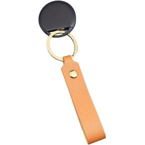 GPS Tracker ، جهاز تحديد موقع عالمي صغير مع سلسلة مفاتيح جلدية ، iOS متوافق (GPS الأبيض مع سلسلة مفاتيح بنية فاتحة)