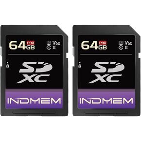 INDMEM 64GB SD Card UHS-II V60 U3 SDXC Memory Card, High Speed Read up to 280MB/s, V60 Memory Cards for Professional Camera 4K/6K Video