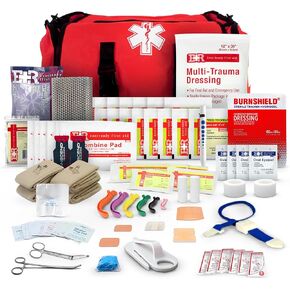 First Responder Trauma First Aid Kit Bag – Fully Stocked Emergency Medical Kit for Workplace, Vehicle & Home – OSHA & ANSI Compliant – Portable – Red
