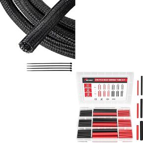 RED WOLF 1/4" x 10FT Cable Sleeves Cord Management Braided Wire Loom w/Waterproof Red and Black Heat Shrink Tubing Kit 270PCS, 3:1 Shrinkage Ratio