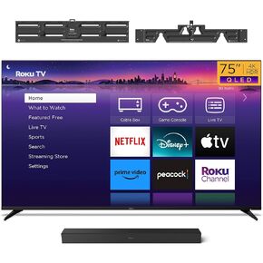 Roku Smart TV - 75-Inch Pro Series QLED RokuTV, TV Wall Mount & Wireless Soundbar Bundle