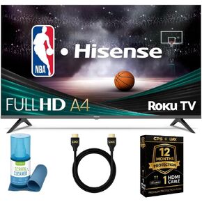 Hisense 43-Inch Roku Smart TV Bundle, Full HD 1080p, Dolby Audio, Alexa & Google Assistant Compatible - w/ 12 Month CPS Protection, UAX HDMI Cable, Screen Cleaner with Microfiber Cloth