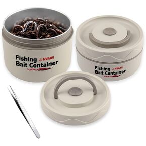 Insulated Live Bait Container, Stainless Steel Live Bait Storage, Worm Bait Holder, Bait Storage Nightcrawler Box, Bait Bucket to Keep Bait Fresh and Alive (2PCS-0.6L+0.4L)