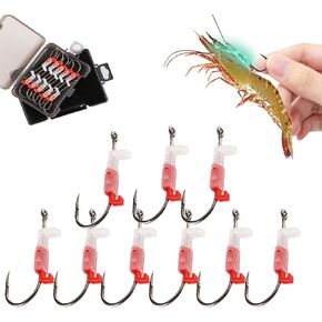Luminous Live Shrimp Hooks High Carbon Steel Barbed Fishing Hooks for Lively Bait, 2.0+3.0 Mixed Night Fishing Hooks for Freshwater & Saltwater Fishing, Ideal for Bass, Groupers, Pike