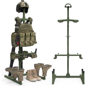 Tactical Gear Stand, Heavy Duty Body Armor Stand Quick Access & Convenient Store, Green Military Gear Holder Tactical Helmet Vest Belt Display Rack, Suitable for Indoor Home Garage