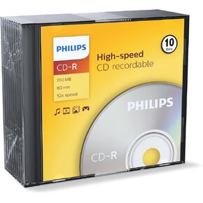 Philips CD -R 80 دقيقة 52x السرعة - حالة جوهرة قياسية - 1 × حزمة من 10 أقراص مفردة