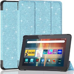 All-New Amazon Fire HD 8 Tablet Case (12th/10th Generation, 2024/2022/2020 Release), Loyalgo Slim Light Smart Trifold Stand PU Back and Auto Wake/Sleep Incompatible with TCL Sony, Shiny Blue