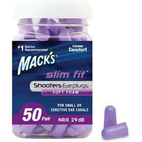 Mack’s Slim Fit Soft Foam Shooting Ear Plugs, 50 Pair - Small Earplugs for Hunting, Tactical, Target, Skeet and Trap Shooting | Made in USA
