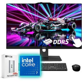 MSI Modern All-in-One Desktop, 23.8 FHD Touchscreen, Intel Core 7 150U(>i7-1335U, 5.40 GHz), Prebuilt PC, 1080p IR Webcam, WiFi 6E, DTS Audio, Windows 11 Pro, Black(16GB DDR5 RAM | 1TB SSD | 1TB HDD)