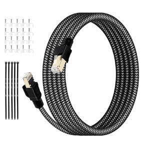 HUO JI Cat8 Ethernet Cable 50FT - 40Gbps 2000MHz High Speed LAN Cable with Gold-Plated Connectors Shielded for Indoor/Outdoor Use