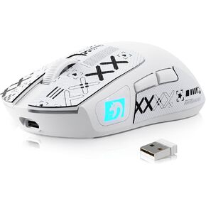 M4 M4 Ultra Wireless Gaming Mouse 52G ، 24000 dpi PAW3311 Sensor Optical ، 2.4g/bt/wired فئران كمبيوتر مريحة ، إضاءة RGB ، بطارية 400mAh ， الماوس القابل للبرمجة للكمبيوتر الشخصي/Win/Mac-white & tape