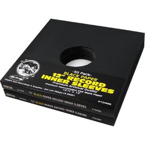 (100) Black Paper Super Heavyweight 12" Record Inner Sleeves with Center Hole - 12IWBK
