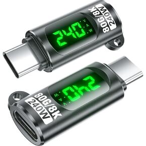 240W USB C Adapter Power Meter Tester (2 Pack) - Voltage Current Power LED Digital Display, Type C Male to Female Extension Connector for iPhone 15/16, MacBook, iPad & More USB-C Cables/Devices