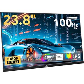 Kenowa 23.8" 100Hz Portable Monitor IPS FHD 1080P Freesync Gaming Monitor External Display with Type-C HDMI Dual Speakers Adjustable Stand for PC Computer,Laptop,Mac,Phone,Game Consoles