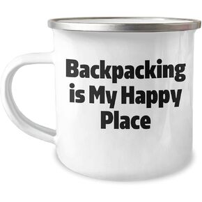 Backpacking is My Happy Place, Gifts from Friends, Unique Camping Mug for Men and Women, Christmas Unique Gifts for Backpackers