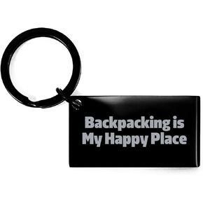 Backpacking Enthusiasts' Delight, Funny Keychain Gift from Friends, 'Backpacking Is My Happy Place' Christmas Memorable Present