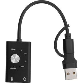 Type C Audio Sound Card 7.1 Channel External USB Adapter Laptop 2 in 1 Sound Card