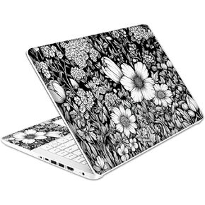 Laptop Skin Decal HP 15.6" - Black White Botanical, Laptop Cover Sticker, No Cutting Required, No Bubble, Waterproof, Scratch Resistant - Including Wide Screen and Wrist Pad