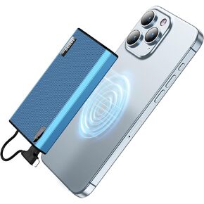 Magnetic Portable Charger Magnetic 5000mAh Ultra SlimforMagSafe Battery Pack, 0.3in3.9oz Mini Wireless Power Bank with 20W PD USB-C Two-Way Charging, Compatible for iPhone 15/14/13/12 Series(Violet)