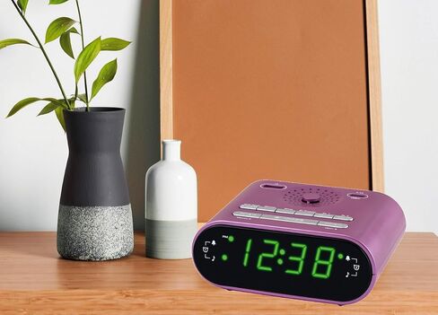 HANNLOMAX HX-158CR Alarm Clock Radio, FM Radio, 0.6" LED Display, 1 USB Port for 1A Charging & 1 USB Port for 2.4A Type-C Charging, AC Operation only (Pink) in Saudi Arabia