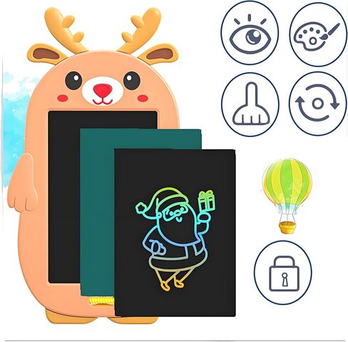 ريكيمان 8.5 بوصة تابلت كتابة للأطفال، لوحة رسم إلكترونية تعليمية للأطفال، لوحة رسومات الشعار المبتكرة ذات الشاشة الملونة، لوحات رسومات الشعار المبتكرة والخربشة القابلة للمسح (أيل عيد الميلاد البني) in Kuwait