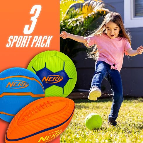 NERF Mini Foam Sports Ball Set - Foam Football, Soccer Ball + Basketball Set - NERF Soft Foam Sports Set for Kids - Multicolor in Saudi Arabia