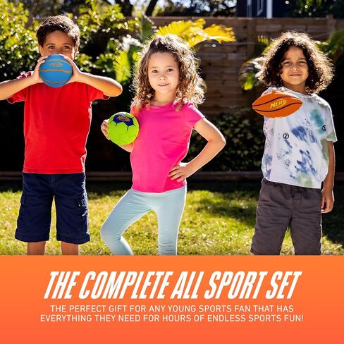NERF Mini Foam Sports Ball Set - Foam Football, Soccer Ball + Basketball Set - NERF Soft Foam Sports Set for Kids - Multicolor in Saudi Arabia