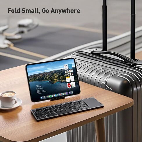 لوحة مفاتيح بلوتوث قابلة للطي مع لوحة اللمس ، لوحات مفاتيح محمولة قابلة للطي مع حامل حامل ، لوحة مفاتيح سفر فائقة النحافة لجهاز Android Windows iOS ، بحجم الجيب ، الأسود in Kuwait