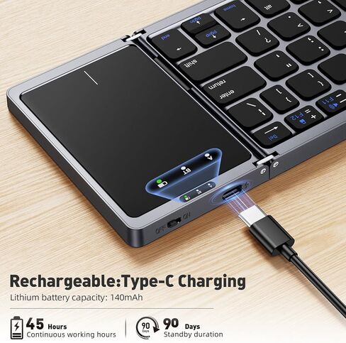 لوحة مفاتيح بلوتوث قابلة للطي مع لوحة اللمس ، لوحات مفاتيح محمولة قابلة للطي مع حامل حامل ، لوحة مفاتيح سفر فائقة النحافة لجهاز Android Windows iOS ، بحجم الجيب ، الأسود in Kuwait