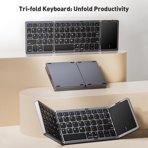 لوحة مفاتيح بلوتوث قابلة للطي مع لوحة اللمس ، لوحات مفاتيح محمولة قابلة للطي مع حامل حامل ، لوحة مفاتيح سفر فائقة النحافة لجهاز Android Windows iOS ، بحجم الجيب ، الأسود in Kuwait
