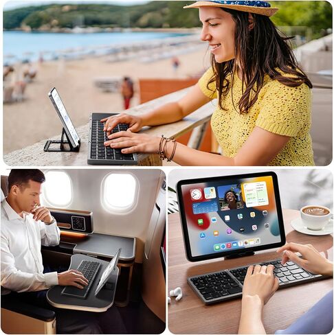 لوحة مفاتيح بلوتوث قابلة للطي مع لوحة اللمس ، لوحات مفاتيح محمولة قابلة للطي مع حامل حامل ، لوحة مفاتيح سفر فائقة النحافة لجهاز Android Windows iOS ، بحجم الجيب ، الأسود in Kuwait