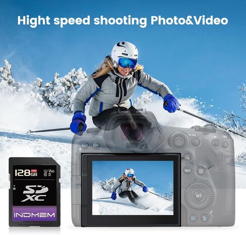 Indmem 64GB SD CARD UHS-II V60 U3 SDXC CARMED ، سرعة عالية ، اقرأ ما يصل إلى 280 ميجابايت/ثانية ، V60 بطاقات الذاكرة للكاميرا الاحترافية 4K/6K in Kuwait