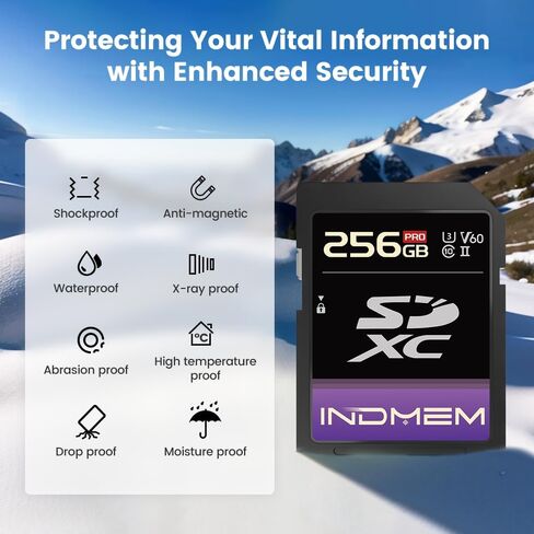 Indmem 64GB SD CARD UHS-II V60 U3 SDXC CARMED ، سرعة عالية ، اقرأ ما يصل إلى 280 ميجابايت/ثانية ، V60 بطاقات الذاكرة للكاميرا الاحترافية 4K/6K in Kuwait