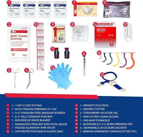 First Responder Trauma First Aid Kit Bag – Fully Stocked Emergency Medical Kit for Workplace, Vehicle & Home – OSHA & ANSI Compliant – Portable – Red in Kuwait