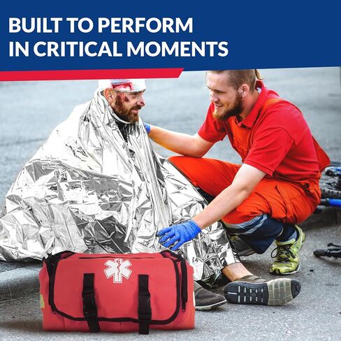 First Responder Trauma First Aid Kit Bag – Fully Stocked Emergency Medical Kit for Workplace, Vehicle & Home – OSHA & ANSI Compliant – Portable – Red in Kuwait