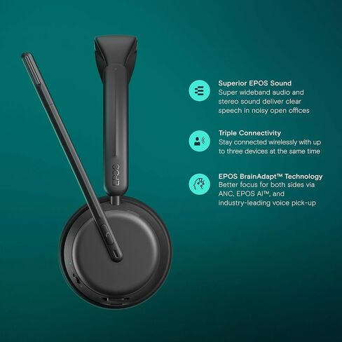 EPOS Impact 1060 ANC Professional Bluetooth Headset for PC - Double-Sided, Premium Noise-Canceling Mic, AI, Intuitive Controls, Super Wideband Audio, Ideal for Focused Work in Noisy Office in Kuwait
